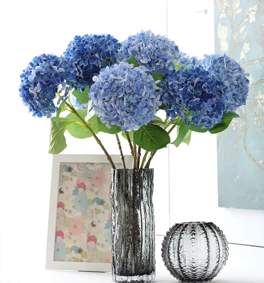 Uflower Seiden-Kunstblumen Hortensien-Bouquet in Blau, 58 cm Höhe - Bild 1