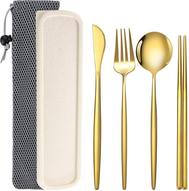 6-teiliges Reisebesteck-Set aus Edelstahl von uniturcky mit Etui, poliert, Silber oder Gold - Bild 1