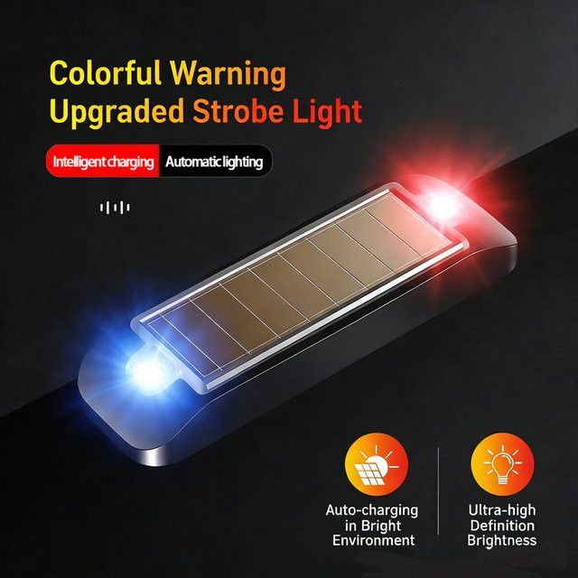 NEWBIRTH Solar Power LED Warnleuchte mit Strobe-Funktion für Auto und Motorrad - Bild 1
