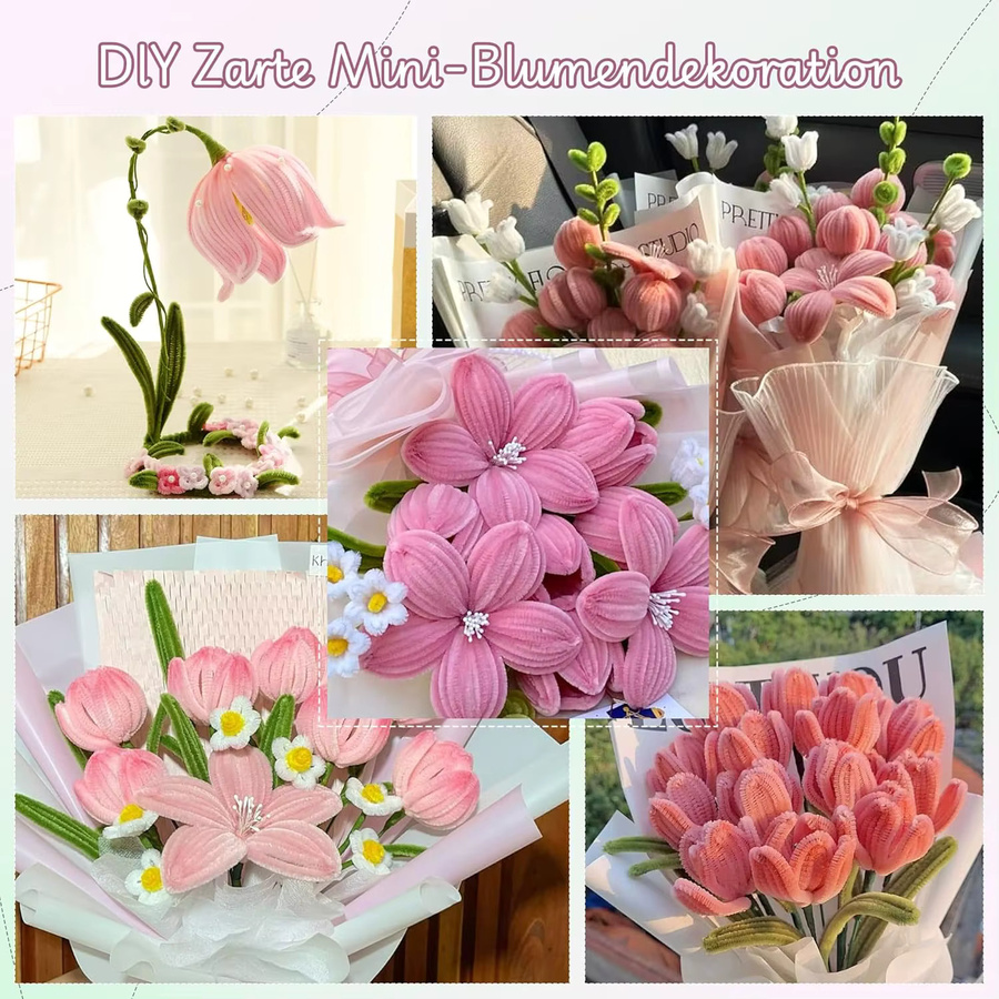 400 Stück Chenille-Bastelreiniger in Pink und Grün für DIY-Kunst- und Bastelprojekte - Bild 4