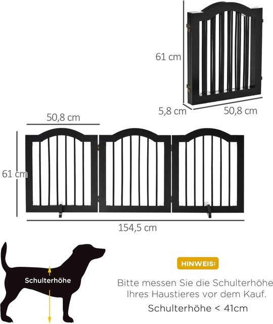 PawHut Absperrgitter 3-teilig aus Holz in Schwarz, B/H/T: 29,5 x 154,5 x 61 cm - Bild 1