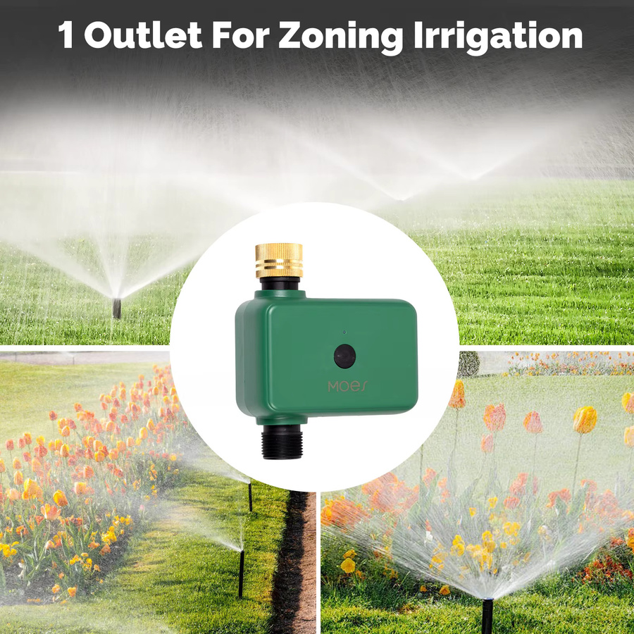 MOES Tuya ZigBee 1-Wege-Wassertimer mit integriertem Gartensprinklerfilter in Grün, programmierbare automatische Bewässerung mit Messing-Einlass, kompatibel mit Alexa und Google Home - Bild 5