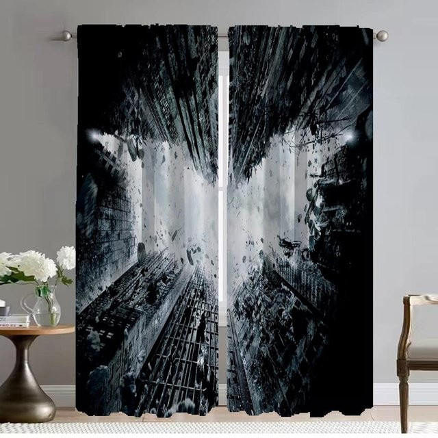 Halloween Fledermaus Vorhänge für Schlafzimmer und Wohnzimmer, 2er Set Verdunkelungsvorhang mit Grafik-Print, Farbe: Grau, Breite: 50 cm, Höhe: 70 cm - Bild 1