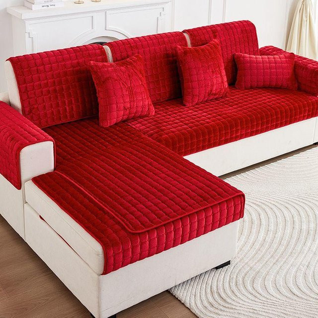 HOMEMOTION Plüsch Sofakissenbezug quadratisch in Rot, rutschfester Winter Couchbezug, Breite: 70 cm, Höhe: 70 cm - Bild 1