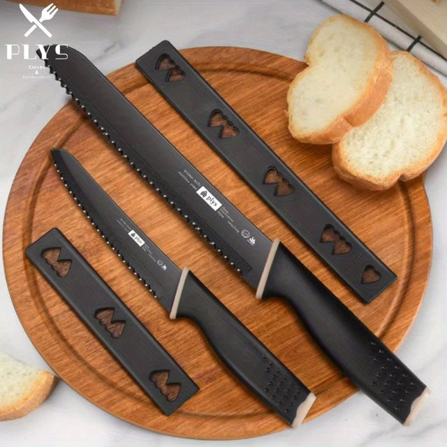 PLYS 2-teiliges Brotmesser-Set aus Edelstahl in Schwarz mit Kunststoffgriffen und Schutzhülle - Bild 1