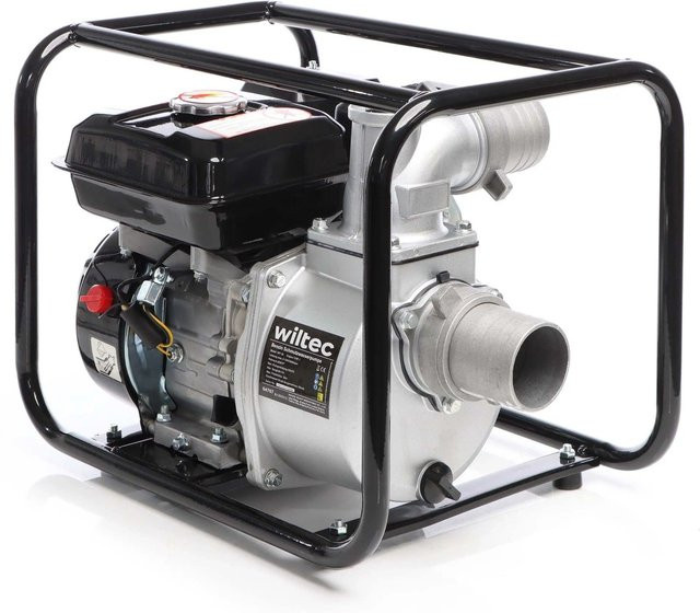 Wiltec Benzin Schmutzwasserpumpe 4kW Gartenpumpe mit 48 m³/h Förderleistung in Schwarz-Silber - Bild 1