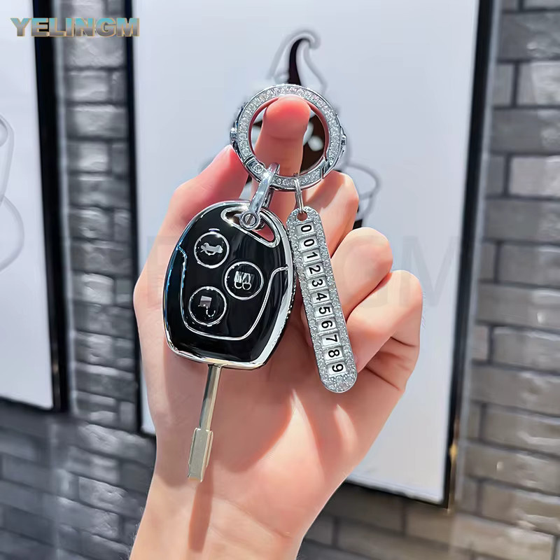 YELINGM Autoschlüsselhülle aus TPU für Ford Mondeo, Fiesta, Focus, C-Max, S-Max, Transit, Ka, Galaxy – 3-Tasten-Fernbedienungsgehäuse, Schwarz - Bild 1