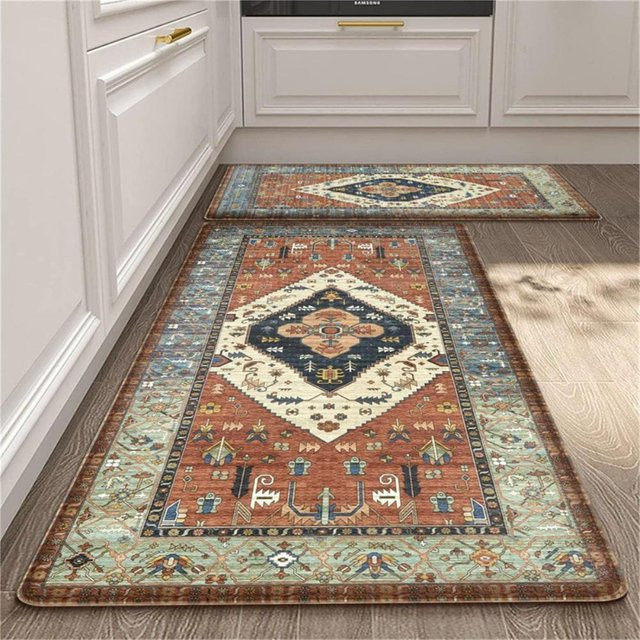 Maschinenwaschbare Retro Boho Küchenmatte mit Streifenmuster, rutschfeste Bodenmatte für Küche, Flur und Wohnzimmer, B/T: 80 x 50 cm - Bild 1