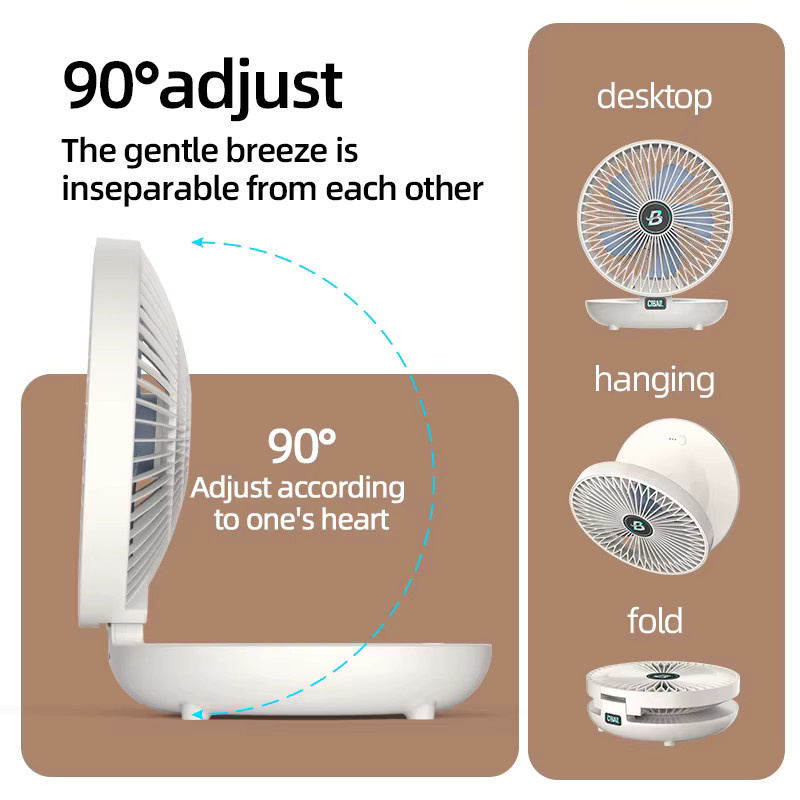 Golden Sunday Tragbarer Mini Ventilator USB-aufladbar, dreistufig einstellbar und faltbar, Desktop Elektrischer Ventilator für Zuhause und Wohnheim - Bild 4