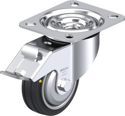 Blickle Lenkrolle mit Feststeller 680991 LE-VE 80R-FI-EL-FA in Schwarz und Silber, Rad-Durchmesser: 80 mm, Tragfähigkeit: 50 kg - Bild 1