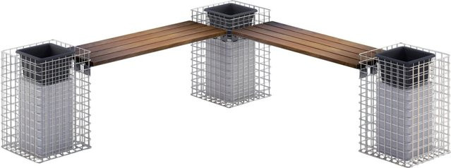 Gabiona 3-Blumensäulen-Gabionen-Bank aus Stahl und Cumaru-Holz in Silber und Braun, B/T/H: 42 x 42 x 62 cm - Bild 2