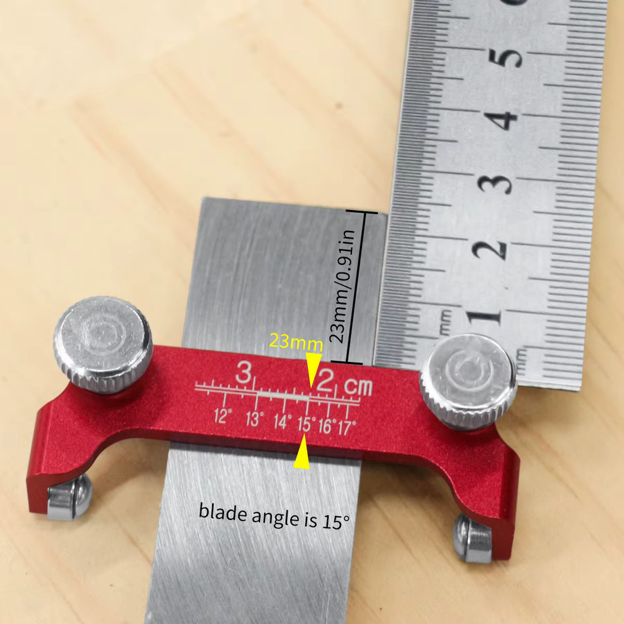 FNICEL Messerschärfer mit fester Winkelführung aus Aluminium in Rot für Holzbearbeitungsmeißel und Hobel mit Skala - Bild 4