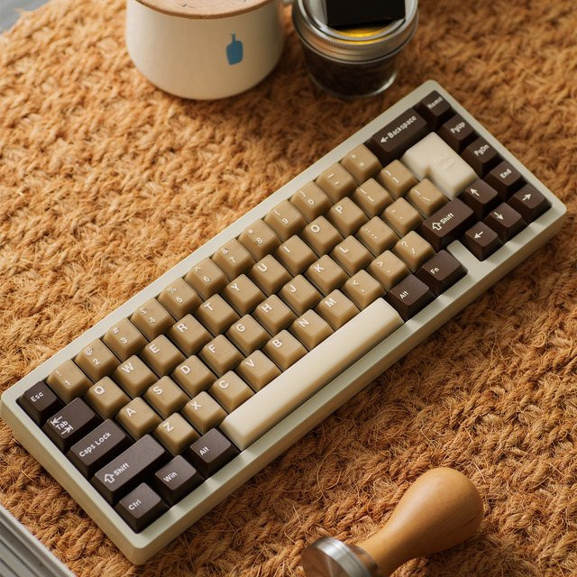 Venit Keys Latte Coffee Keycaps Cherry Profile Double Shot PBT PC für Alice Layout Mechanische Tastatur, Braun und Beige, 164 Tasten, Translucent - Bild 1