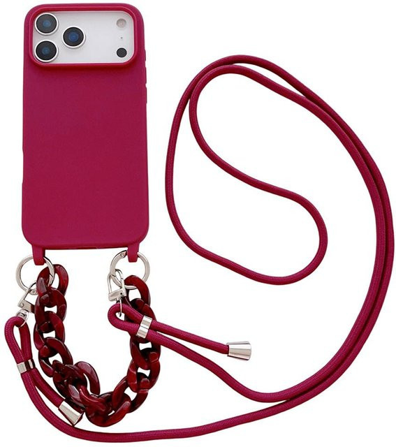 Stoßfeste Crossbody-Handyhülle aus weichem Flüssigsilikon mit Handgelenkband für Apple iPhone 16 15 14 13 12 11 Pro Max Plus Air, Farbe: Pink - Bild 1