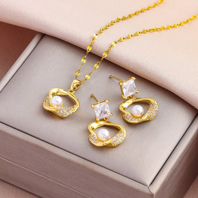 Marisa Schmuck-Set Perlenketten, Ohrringe, Edelstahl, Gold, Damen - Bild 1