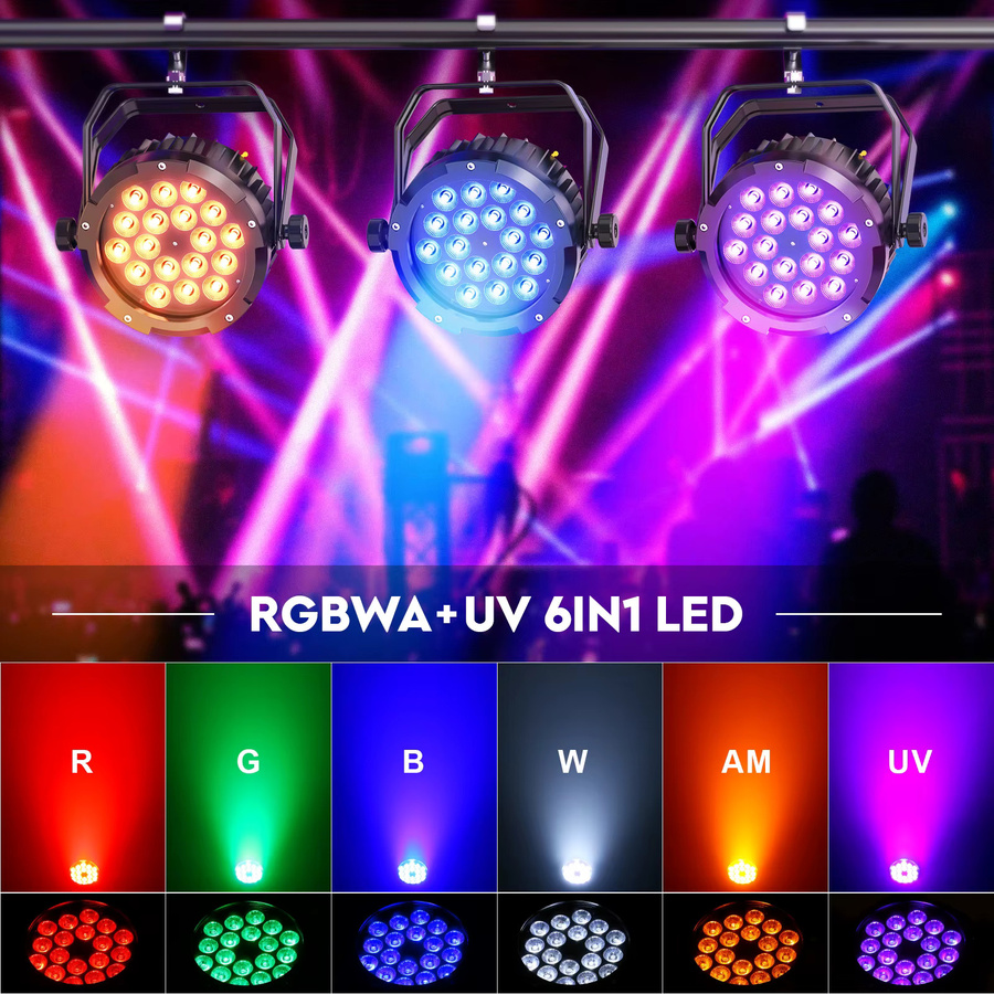 U'King 4er-Set Wasserdichte LED Par-Leuchten mit 18x10W RGBWA+UV Bühnenbeleuchtung in Schwarz für Disco, Party und DJ-Einsätze - Bild 3