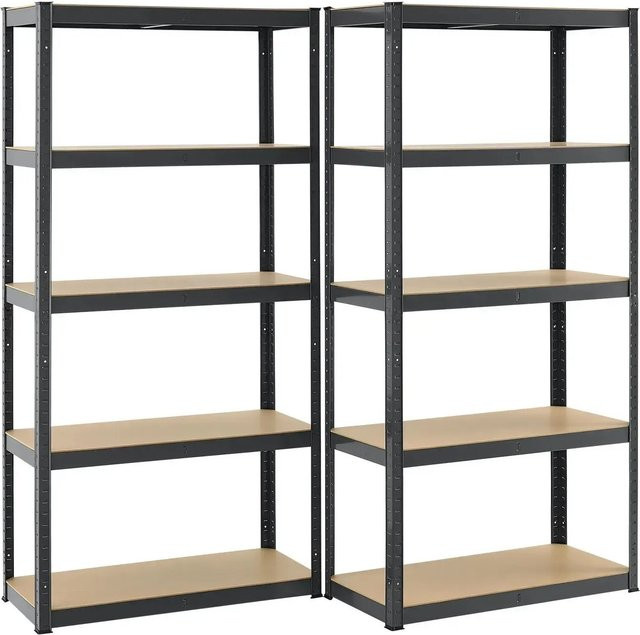 Juskys 3er Metall Regalsystem mit 1 Eckregal und 2 Lagerregalen aus Metall und MDF Holz in Grau, H: 180 cm, B: 40 cm, T: 40 cm - Bild 2