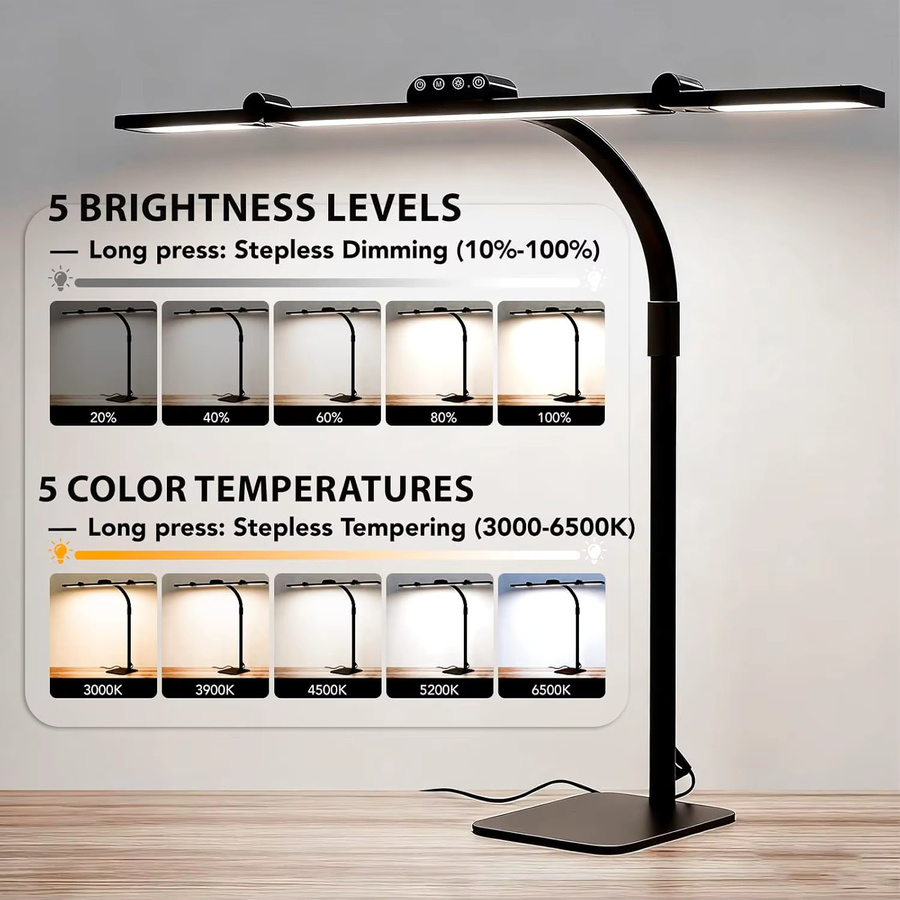 Dimmbare LED-Schreibtischlampe von aiopp in Schwarz mit 360 Grad flexiblem Schwanenhals und verstellbarem Schwenkarm für Home Office und zum Lesen - Bild 2