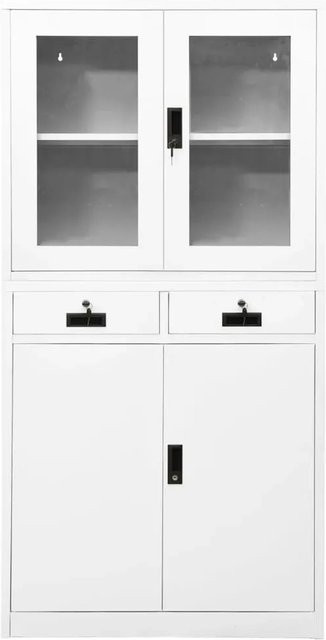 vidaXL Büroschrank Weiß aus Stahl und Hartglas mit Glastüren und Schubladen B/T/H: 90 x 40 x 180 cm - Bild 1