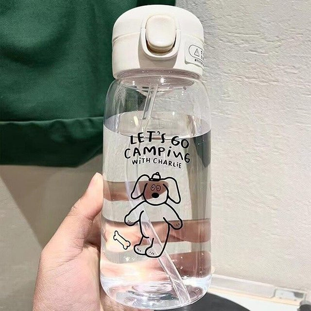 Mango Event Wasserflasche mit Strohhalm aus Kunststoff, grau und transparent, 0,6 l - Bild 1