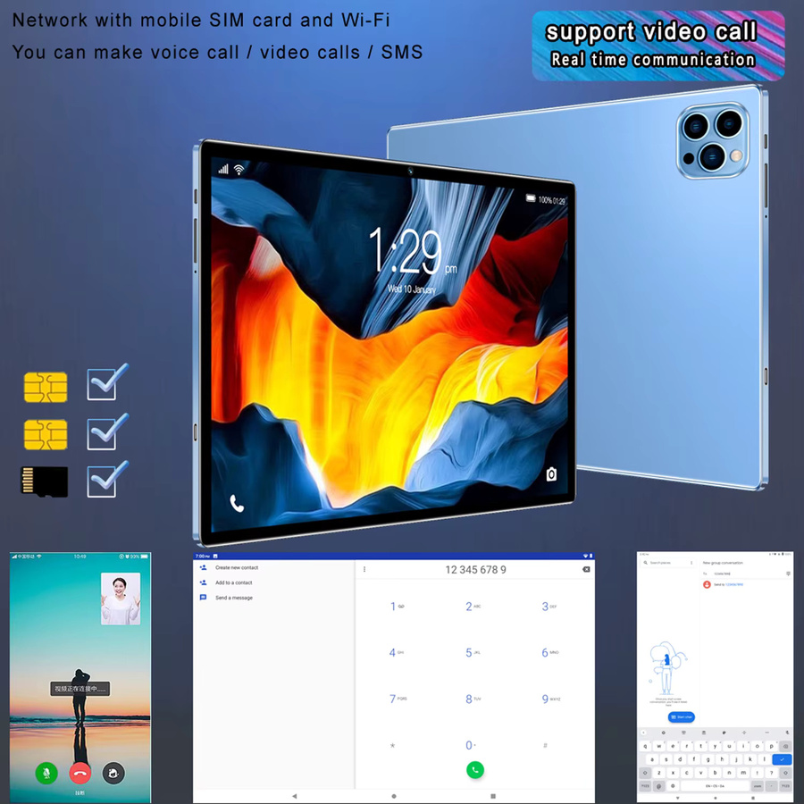 BDF Pad Tablet 10,1 Zoll HD Android 11, 4 GB RAM, 64 GB Speicher, 5000 mAh Akku, 3G Dual SIM, WiFi, Schwarz - Bild 3