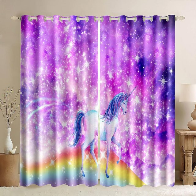 A Family Of Home Textiles Verdunkelungsvorhang mit Einhorn-Motiv und Regenbogen, 2er-Set, Mehrfarbig, Breite: 50 cm, Höhe: 130 cm - Bild 1