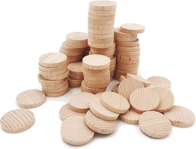 Runde Holzmünzen aus Naturholz für Kunstbedarf, Durchmesser: 2,5 cm - Bild 1