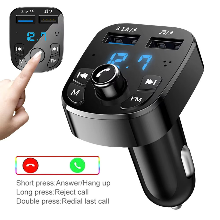 kebidumei Bluetooth 5.0 FM-Transmitter mit MP3-Funktion, Dual-USB-Autoladegerät und LED-Anzeige in Schwarz - Bild 4