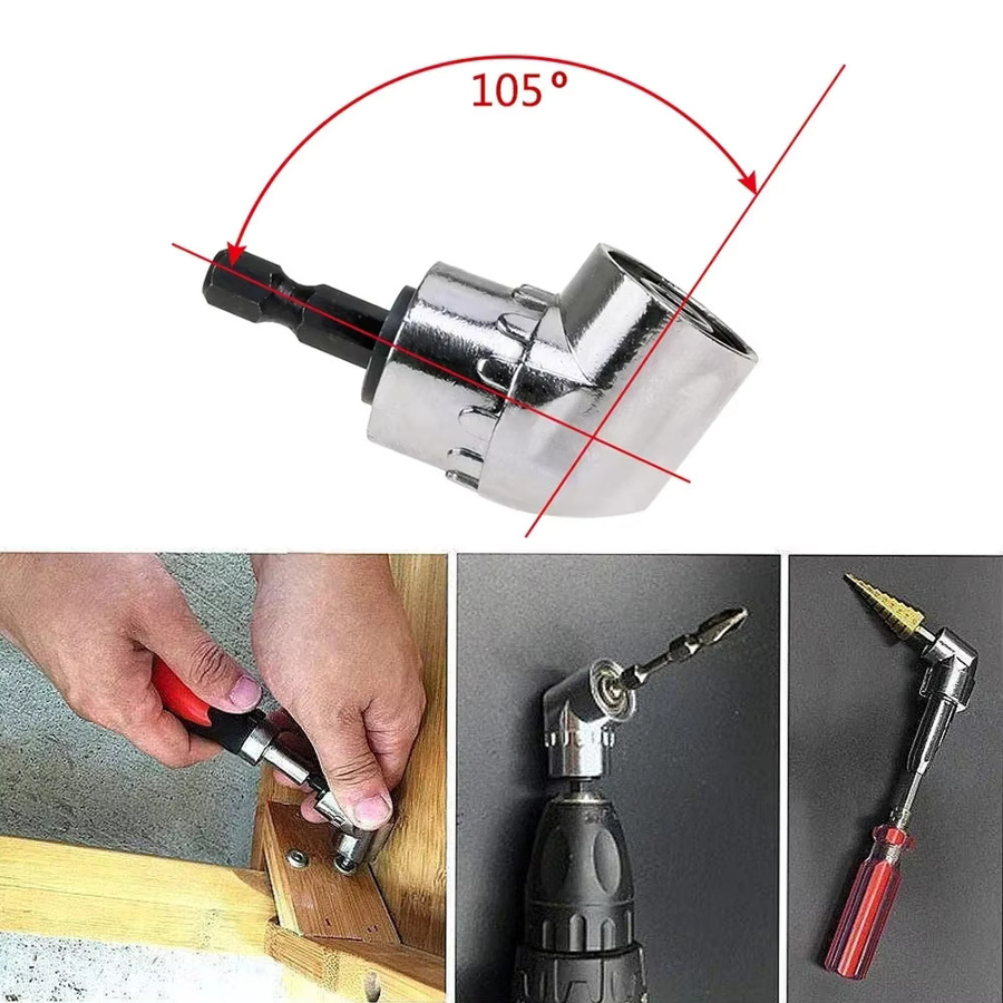 KRIOCY Winkelbohrfutter Set mit 105-Grad-Befestigung, Innensechskant-Adapter und drehbarem Bithalter für Elektrowerkzeuge - Bild 2