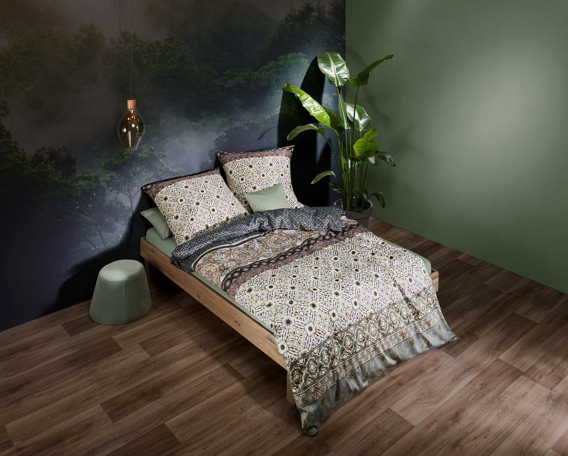 Fleuresse Mako-Satin Bettwäsche Mosaik Ornamente in Grün und Braun, B/H: 200 x 220 cm mit Kissenbezug 80 x 80 cm - Bild 1