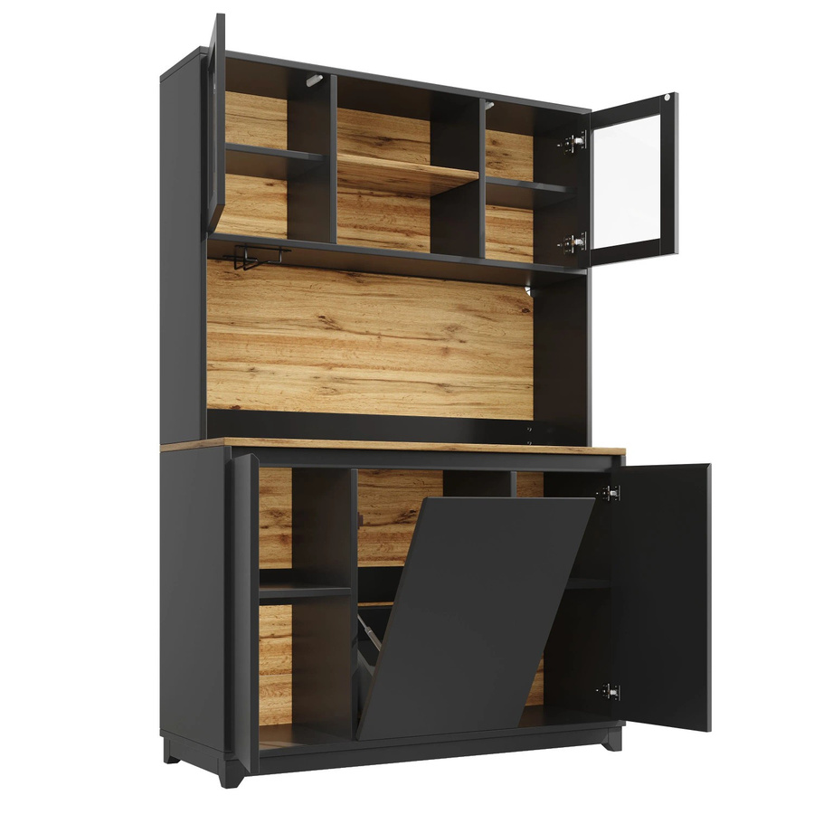 okwish Küchenschrank in Schwarz mit Acryltüren und integrierter LED-Beleuchtung, B/T/H: 120 x 40 x 180 cm - Bild 2