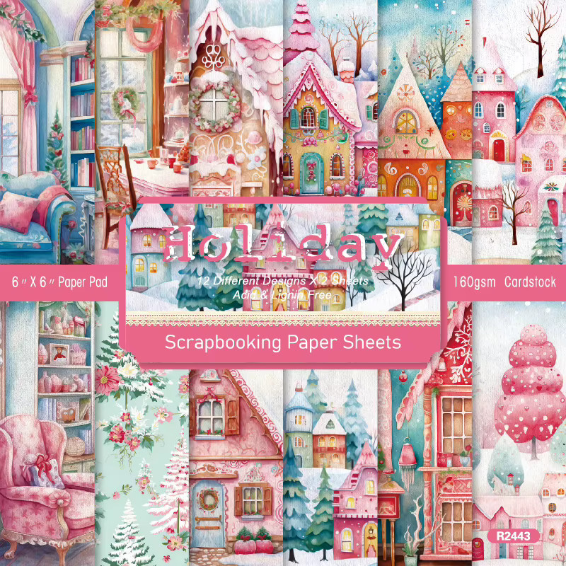Alinacutle Junkjournal Merry Christmas Papierpackung, 24 Blatt, gemusterter Papierblock für Scrapbooking in Multicolour, Breite: 15,2 cm - Bild 2