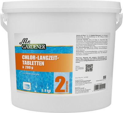 Mr. GARDENER Chlortabletten mit Langzeitwirkung für Schwimmbäder, 5 kg (25 x 200 g), weiss - Bild 1