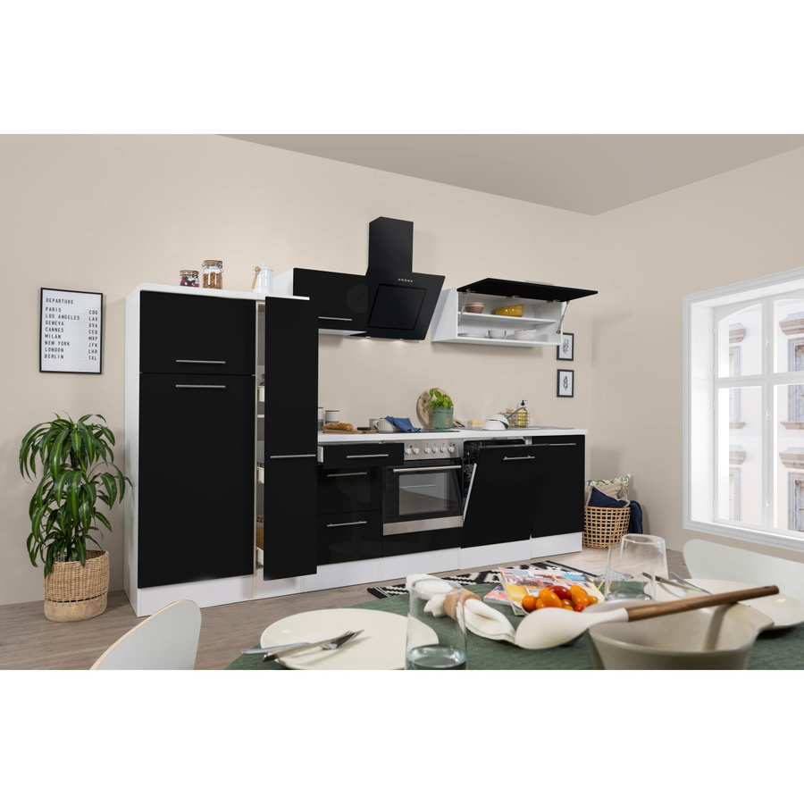 Respekta Premium Küchenzeile modern in Schwarz Hochglanz und Weiß mit Soft-Close-Türen und integrierten Schubladen, Breite: 310 cm - Bild 2