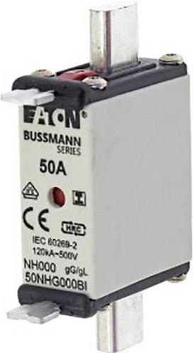 Eaton NH-Sicherung 50NHG000BI mit mechanischer Sicherungsanzeige, Größe 000, 50A, 500V, Silber, 3er-Set - Bild 1