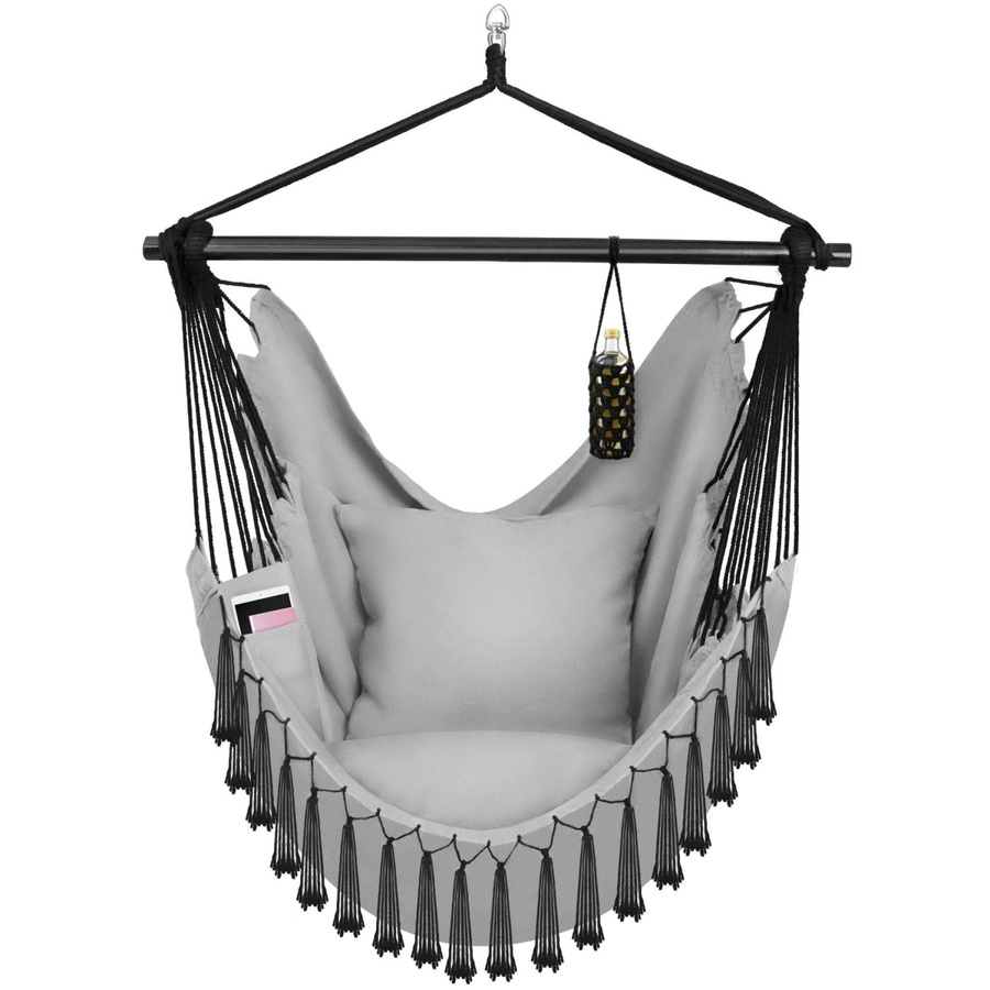 tectake Hängesessel Malika in Grau mit extra dicken Sitz- und Rückenkissen, Bücherfach und Flaschenhalterung, B/T/H: 100 x 150 x 150 cm - Bild 2