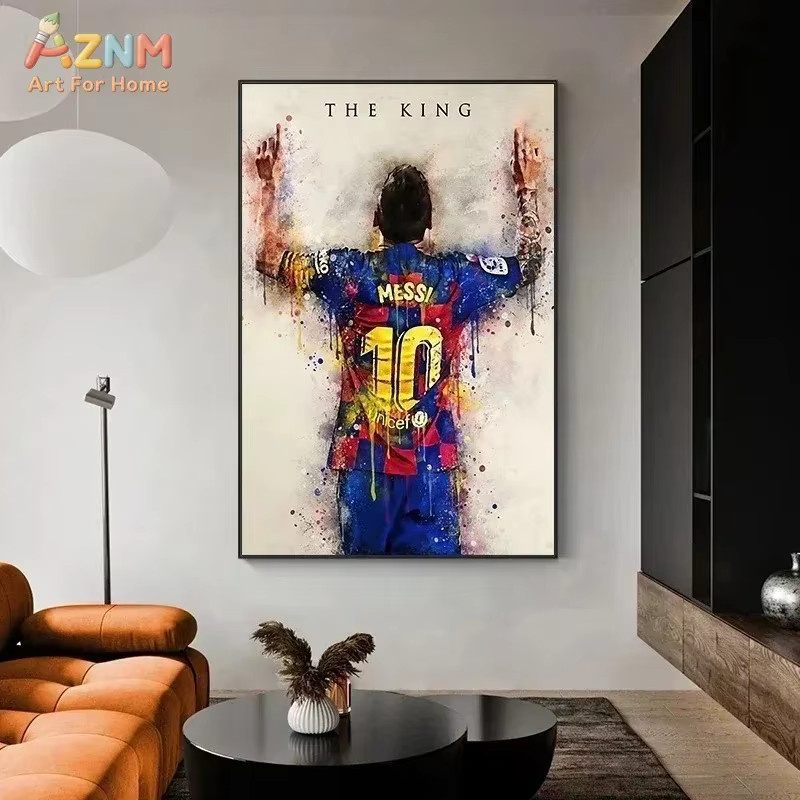 AZNM Messi The King Aquarell-Leinwand Wandkunst Fußballspieler-Druck in Mehrfarbig für deine Sport-Raumdekoration - Bild 3