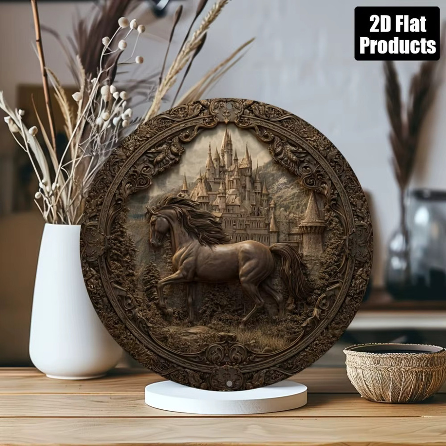 CIFBUY Rundes Aluminiumschild Pferdekopf Metall-Wandkunst in Braun, Durchmesser: 20,32 cm - Bild 3