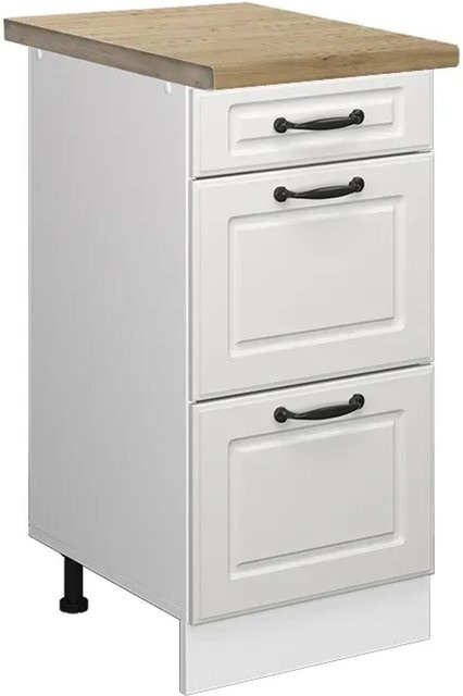 Vicco Küchenunterschrank R-Line in Weiß und Eiche im Landhausstil mit Schubladen B: 40 cm, T: 60 cm, H: 76,6 cm - Bild 1