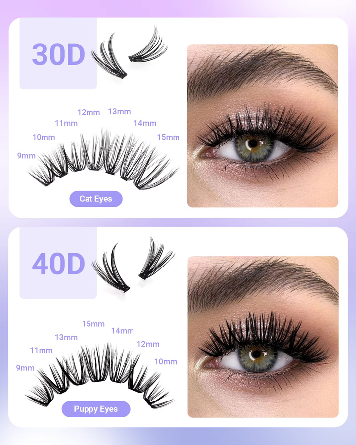 NAGARAKU Künstliche Wimpern Cluster, D-Curl, 9-15mm, Schwarz, Matt, Unisex - Bild 4