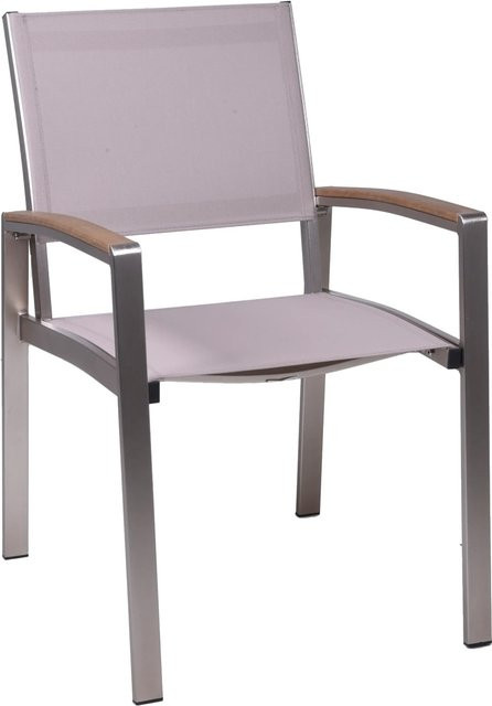 Garden Pleasure Stapelstuhl Florence 2er Set aus Aluminium und Textilene mit Armlehnen in Grau und Beige - Bild 1