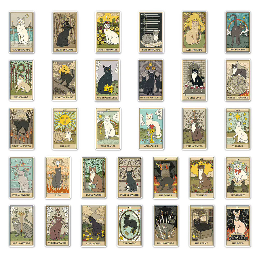Rspctou Vintage Gothic Katzen-Tarot-Aufkleber, Sticker, 10 Stück - Bild 2