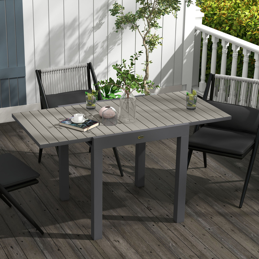 Outsunny Gartentisch aus Aluminium für 6 Personen, erweiterbarer Esstisch in Grau für Garten, Balkon und Terrasse, B/T/H: 81 x 80 x 75 cm bis 162 x 80 x 75 cm - Bild 2