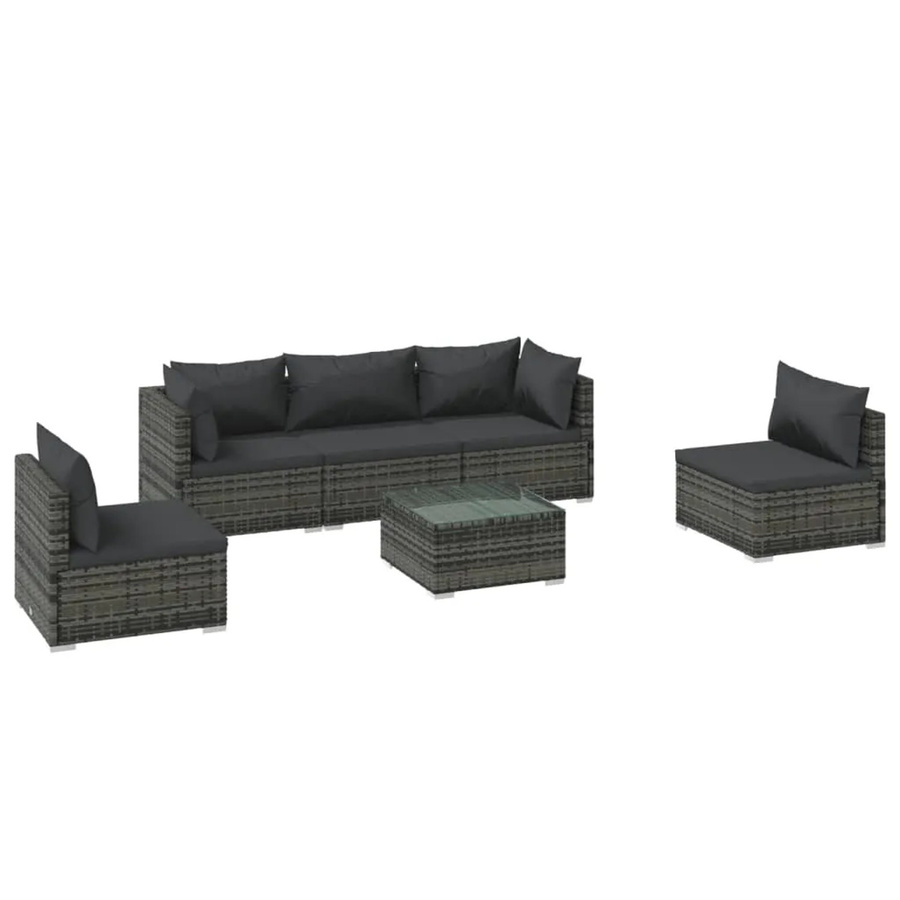 vidaXL 6-teiliges Garten-Lounge-Set aus Poly-Rattan in Grau-Anthrazit mit Polstern und Couchtisch aus Stahl und Glas - Bild 2