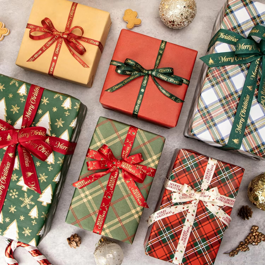 OEMOO Weihnachtsband aus Polyester in Grün, bedrucktes Dekorationsband für DIY-Geschenkverpackungen und Weihnachtsdekoration, Breite: 2,5 cm, Länge: 4,57 m - Bild 5