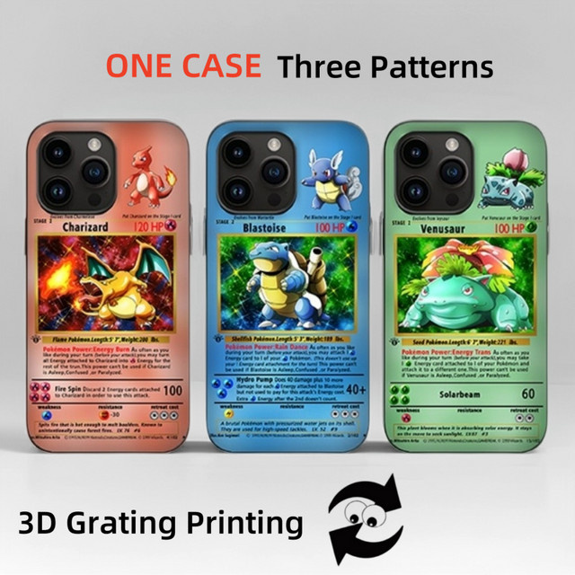 Potdemiel 3D-Gitter-Karten Handyhülle mit Glurak Design für iPhone 16 15 14 13 12 11 Pro Max Plus Mini in Multicolour - Bild 1
