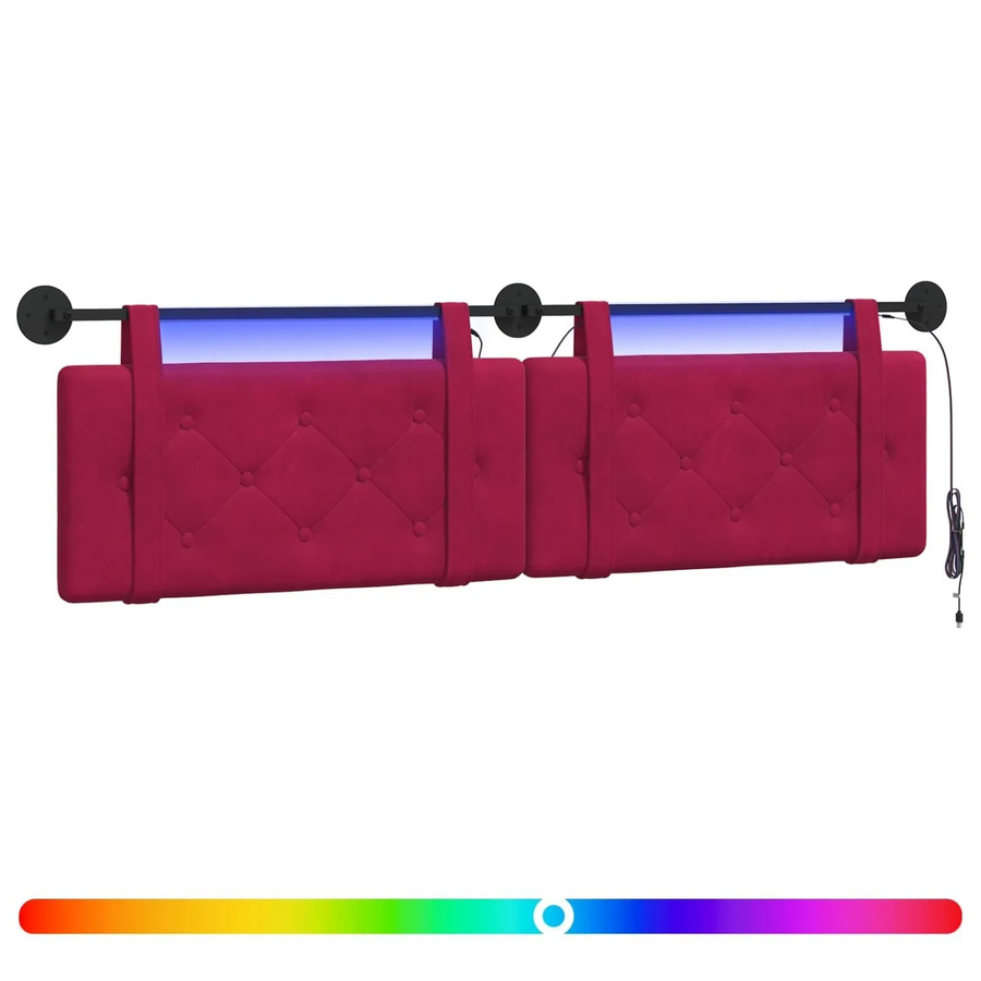 vidaXL Hängendes Kopfteil aus Samt mit LED-Licht in Weinrot, B/H: 120 x 190 cm - Bild 2