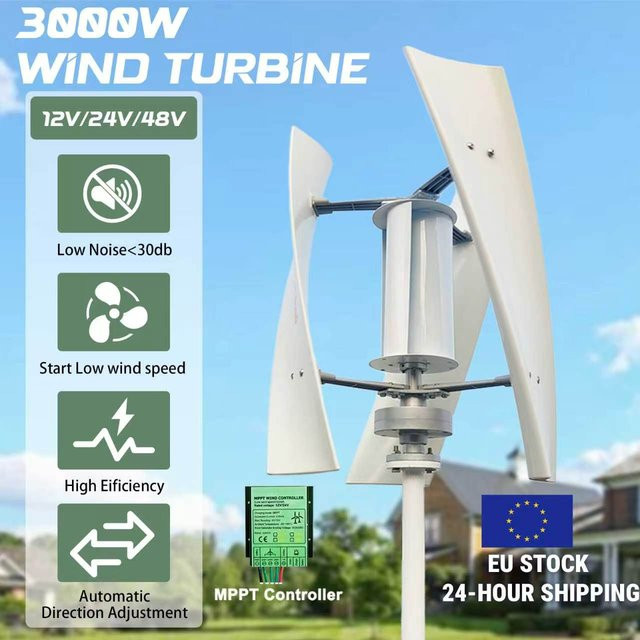 EKPAOWE Vertikale Windturbine Generator 3000W Off-Grid-System für erneuerbare Energien in Weiß - Bild 1