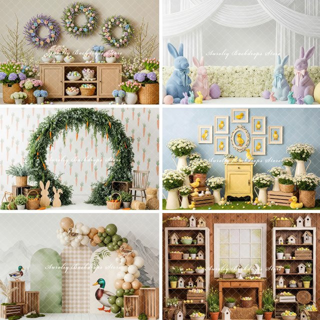 Auroliy Osterhase Fotohintergrund mit Karotten und Eiern für Baby Cake Smash und Kinderfotos, Mehrfarbig - Bild 1