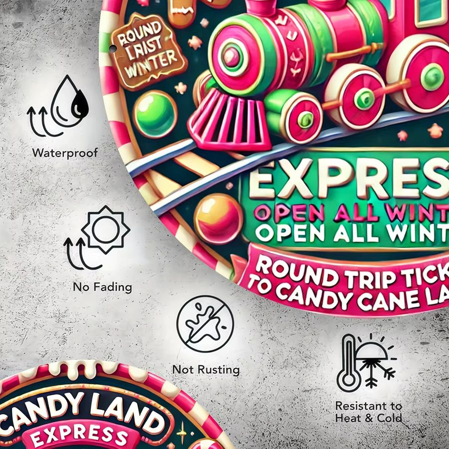 Potdemiel Candy Land Express Vintage Wanddekoration aus Aluminium mit Lebkuchenmann und Zuckerstangen, Multicolor, B/H: 20,32 x 20,32 cm - Bild 3